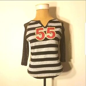90's vintage Fishnet quarter sleeve baseball tee #55 Size M Blk& Grey